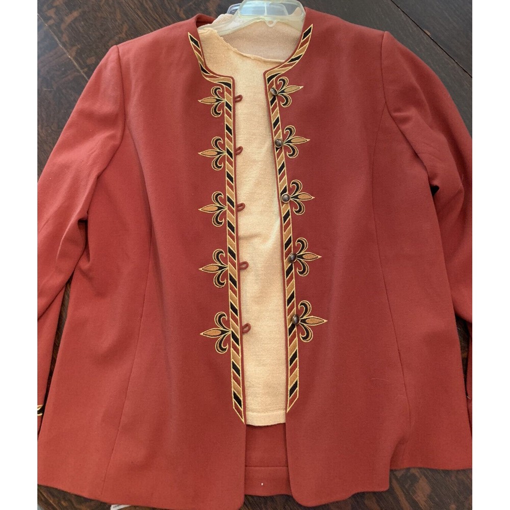Vintage Bob Mackie Burnt Orange Suit, Blazer Pants 2 Gold Sparkle Shells Size L